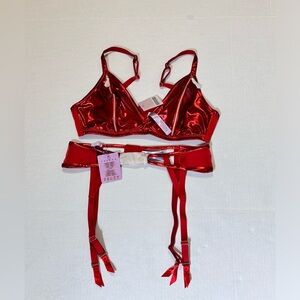NWT! Savage x Fenty Women's Red and Gold 2X Bralette & 1X Garter Sexy Lingerie